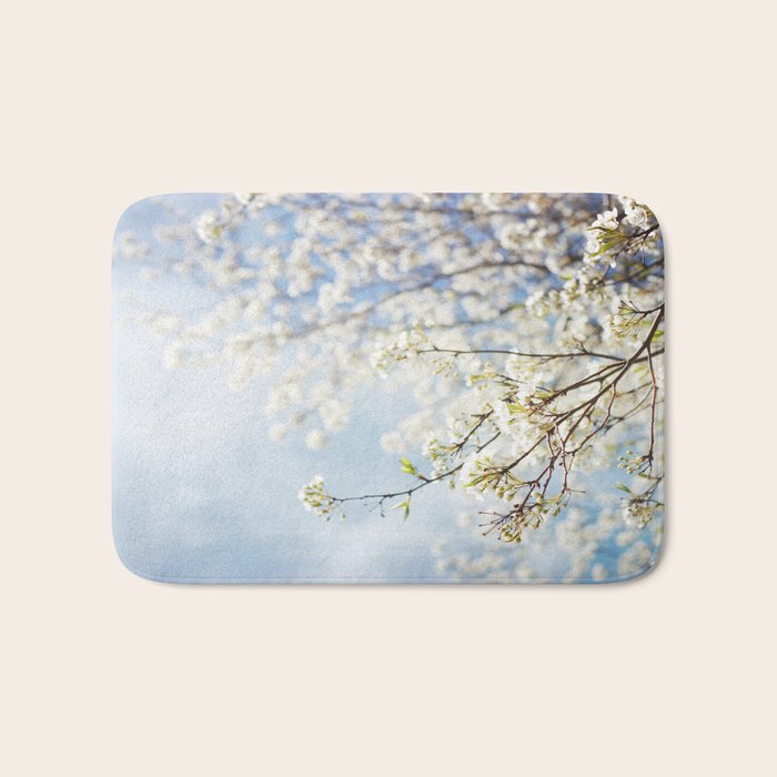 White Flowers Against the Sky Bath Mat Gallery Image 1