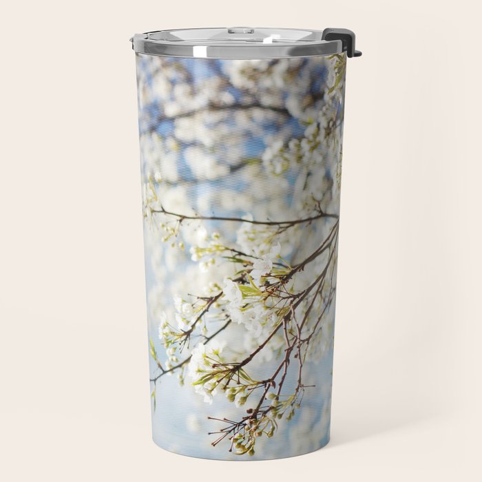 White Flowers Against the Sky Travel Mug Gallery Image 2