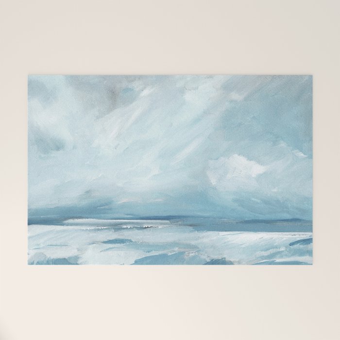 Muted Blue Ocean Seascape Painting Welcome Mat Gallery Image 1