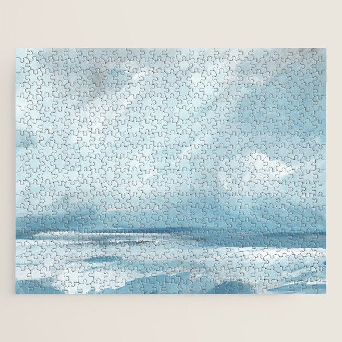 Muted Blue Ocean Seascape Painting Jigsaw Puzzle Gallery Image 1