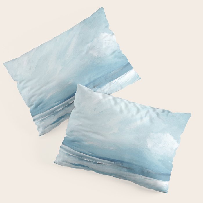Muted Blue Ocean Seascape Painting Pillow Sham Gallery Image 1