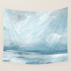 Muted Blue Ocean Seascape Painting Wall Tapestry Gallery Image 4