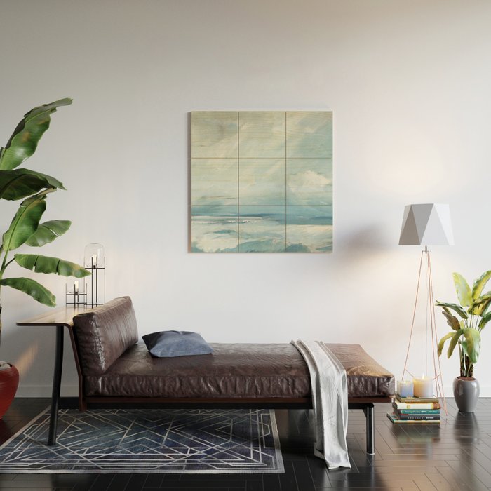 Muted Blue Ocean Seascape Painting Wood Wall Art Gallery Image 2