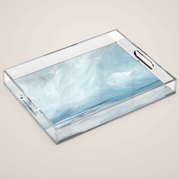 Muted Blue Ocean Seascape Painting Acrylic Tray Gallery Image 1