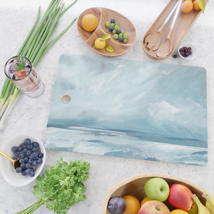 Muted Blue Ocean Seascape Painting Cutting Board Gallery Image 2