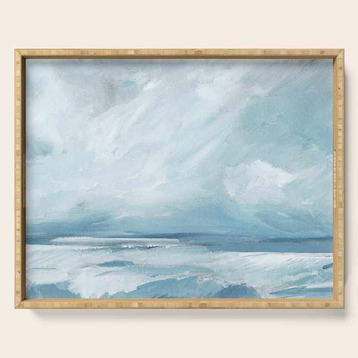 Muted Blue Ocean Seascape Painting Serving Tray Gallery Image 1