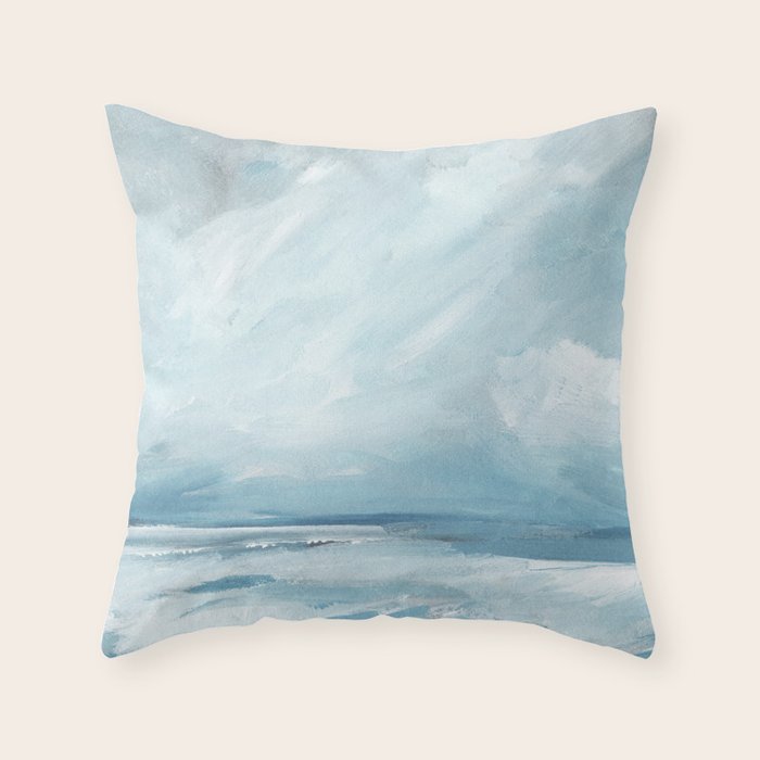 Muted Blue Ocean Seascape Painting Throw Pillow Gallery Image 1