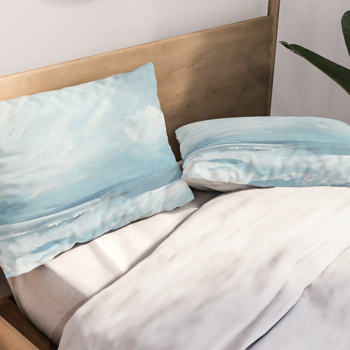 Muted Blue Ocean Seascape Painting Pillow Sham Gallery Image 2