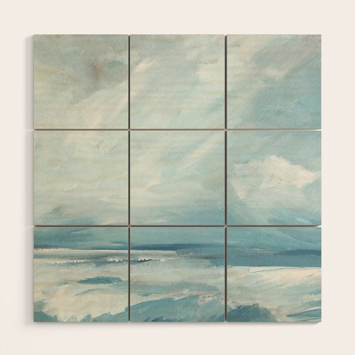 Muted Blue Ocean Seascape Painting Wood Wall Art Gallery Image 1