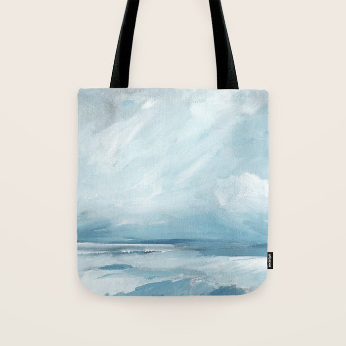 Muted Blue Ocean Seascape Painting Tote Bag Gallery Image 1