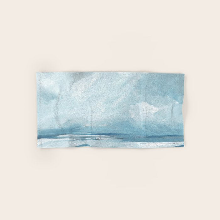 Muted Blue Ocean Seascape Painting Bath Towel Gallery Image 1