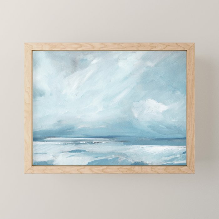 Muted Blue Ocean Seascape Painting Mini Art Print Gallery Image 1