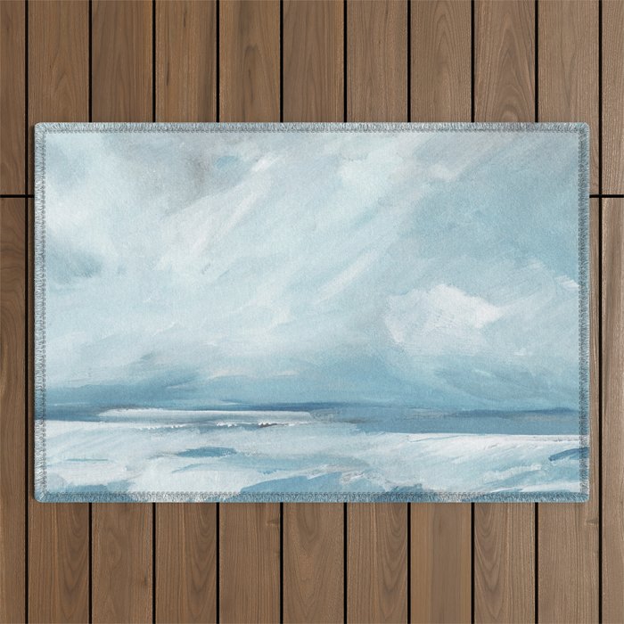 Muted Blue Ocean Seascape Painting Outdoor Rug Gallery Image 1