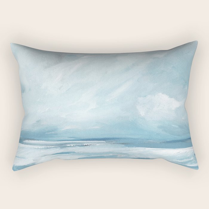 Muted Blue Ocean Seascape Painting Rectangular Pillow Gallery Image 1