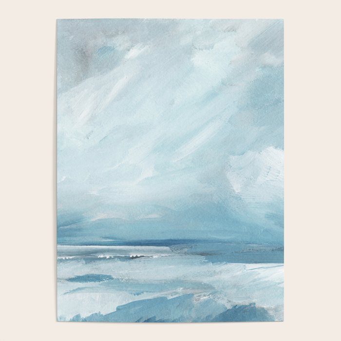 Muted Blue Ocean Seascape Painting Poster Gallery Image 4