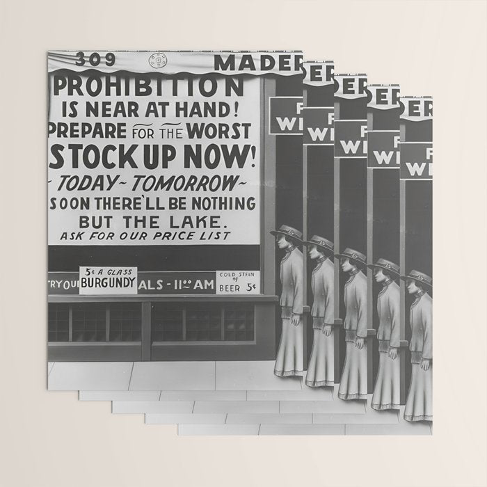 Prohibition restaurant advertising liquor and beer warning customers to stock up now on liquor and beer before prohibition goes into affect black and white illustration photograph - photography - photographs ad Wrapping Paper Gallery Image 3