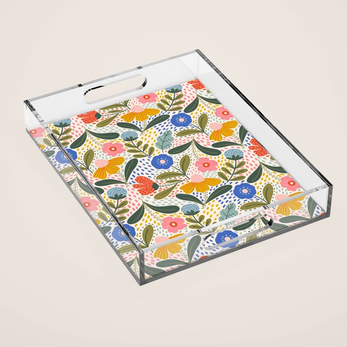 Oh Happy day - Floral pattern  Acrylic Tray Gallery Image 1