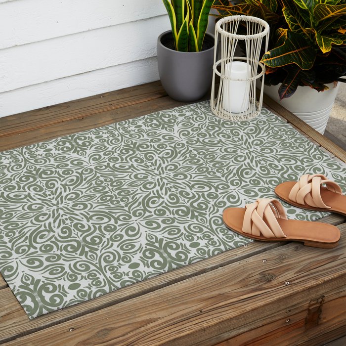 Vintage Green Spirals Outdoor Rug Gallery Image 2