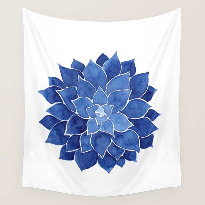 Indigo Succulent |  Watercolor Painting Wall Tapestry Gallery Image 1