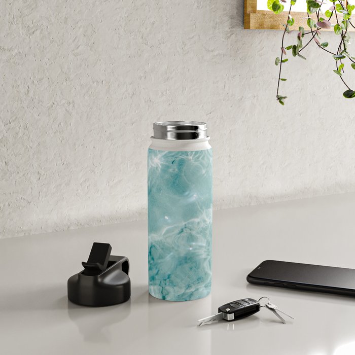 Clear blue water | Colorful ocean photography print | Turquoise sea Water Bottle Gallery Image 5