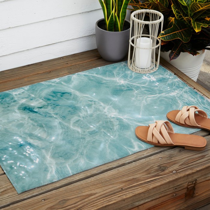 Clear blue water | Colorful ocean photography print | Turquoise sea Outdoor Rug Gallery Image 2