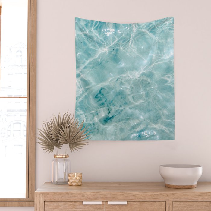 Clear blue water | Colorful ocean photography print | Turquoise sea Wall Tapestry Gallery Image 2