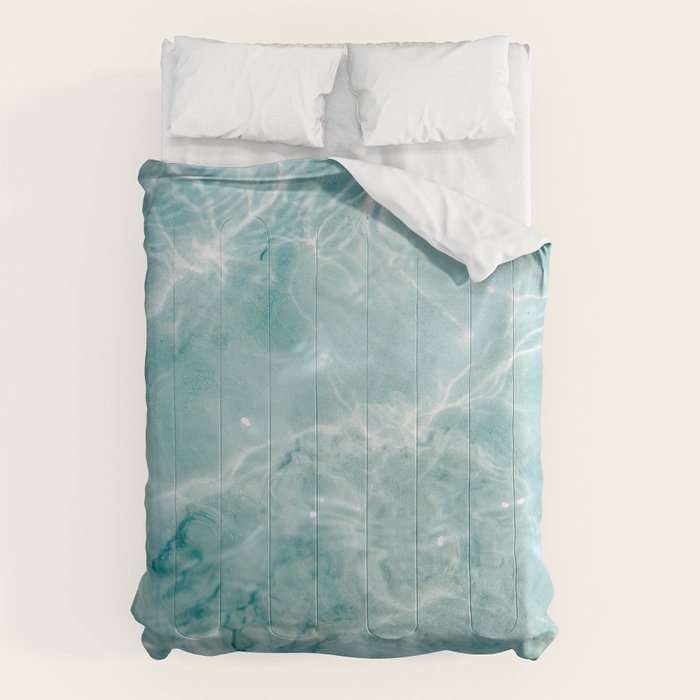 Clear blue water | Colorful ocean photography print | Turquoise sea Comforter Gallery Image 1