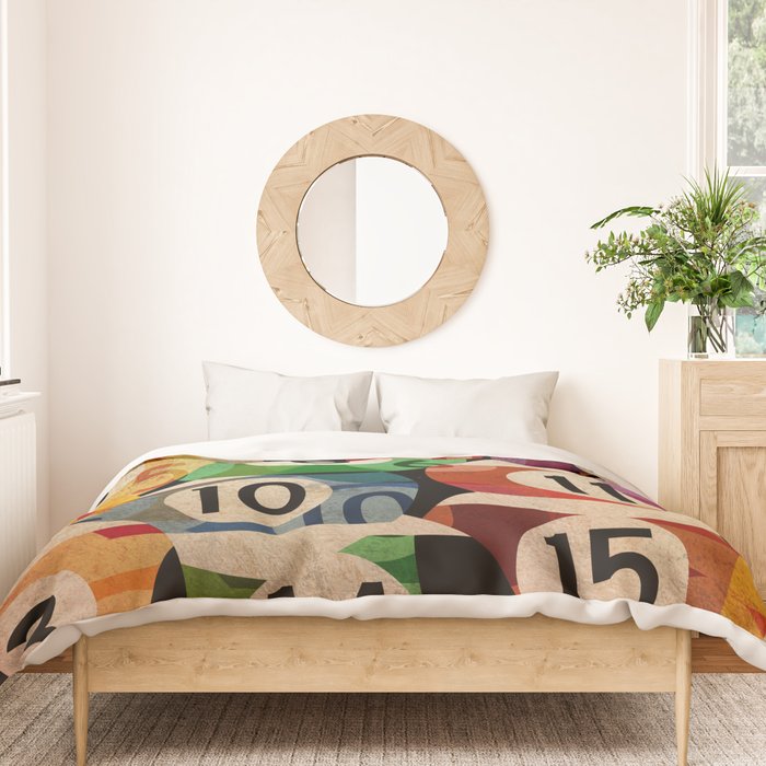 billiards balls ball pool table game room man cave eight ball colorful rainbow art Duvet Cover Gallery Image 3