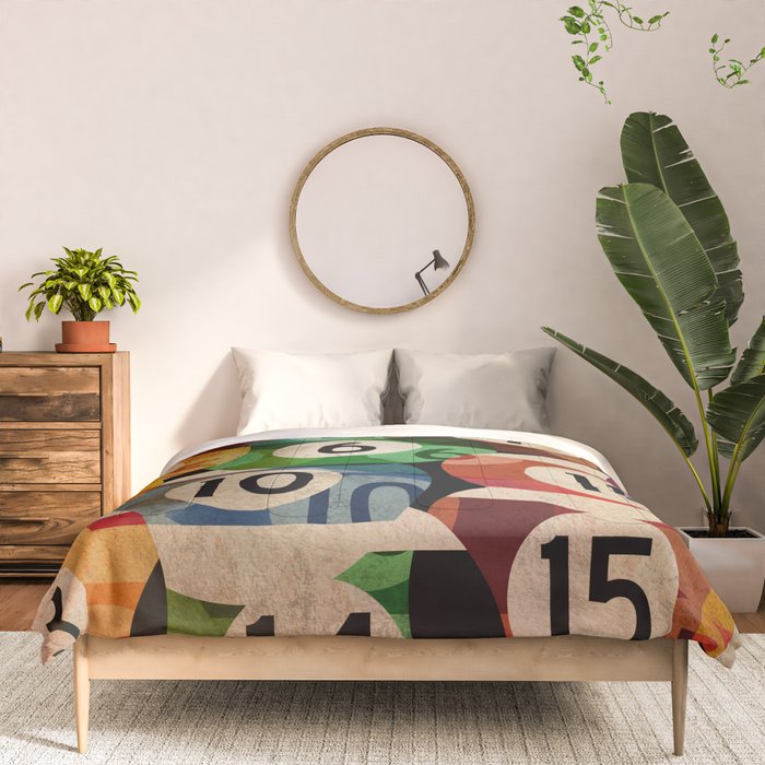 billiards balls ball pool table game room man cave eight ball colorful rainbow art Comforter Gallery Image 3