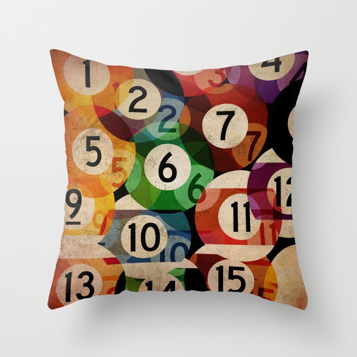 billiards balls ball pool table game room man cave eight ball colorful rainbow art Throw Pillow Gallery Image 6