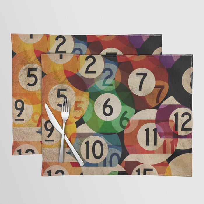 billiards balls ball pool table game room man cave eight ball colorful rainbow art Placemat Gallery Image 1