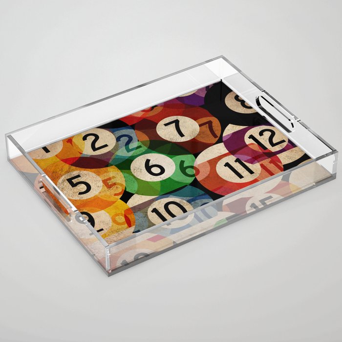 billiards balls ball pool table game room man cave eight ball colorful rainbow art Acrylic Tray Gallery Image 1