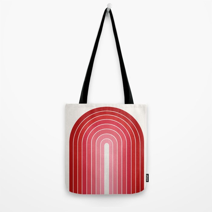 Gradient Arch VI Pink and Red Mid Century Modern Rainbow Tote Bag Gallery Image 2