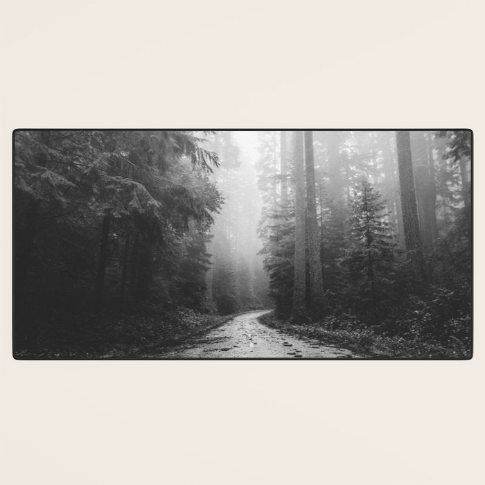 Redwood Forest Adventure Black and White - Nature Photography Desk Mat Gallery Image 3