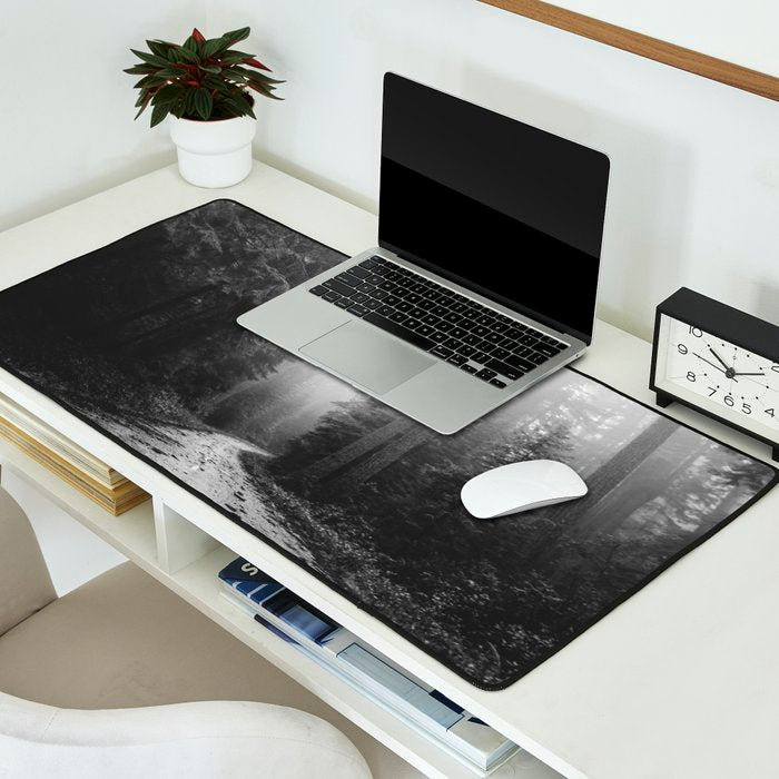 Redwood Forest Adventure Black and White - Nature Photography Desk Mat Gallery Image 2
