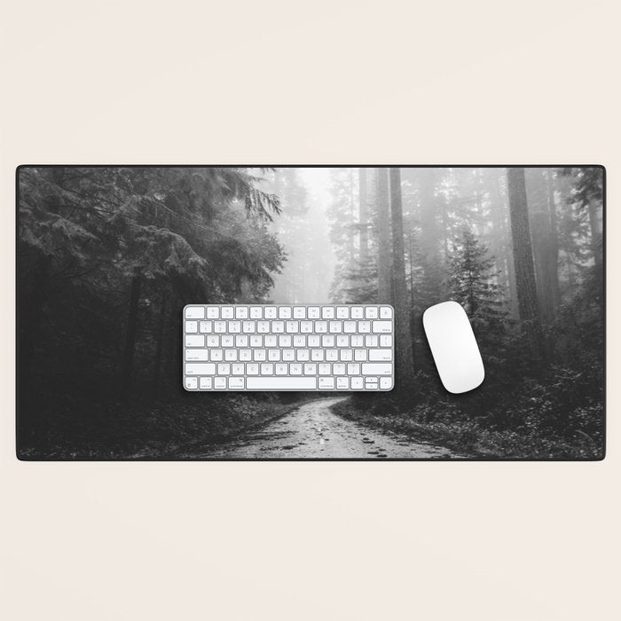 Redwood Forest Adventure Black and White - Nature Photography Desk Mat Gallery Image 1
