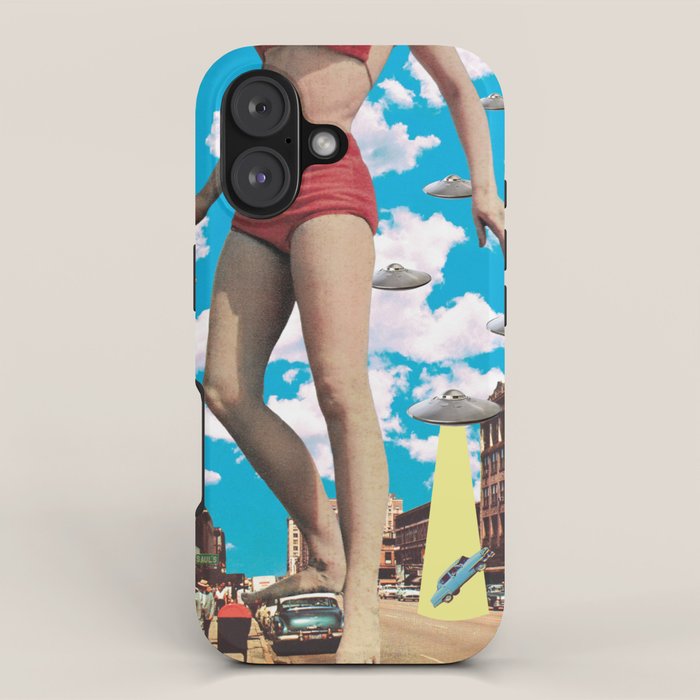 She's arrived (Giant woman & UFO) iPhone Case Gallery Image 1