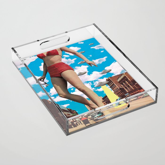 She's arrived (Giant woman & UFO) Acrylic Tray Gallery Image 1
