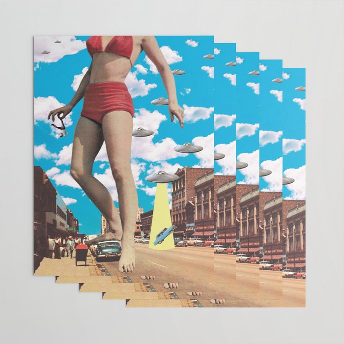 She's arrived (Giant woman & UFO) Wrapping Paper Gallery Image 3