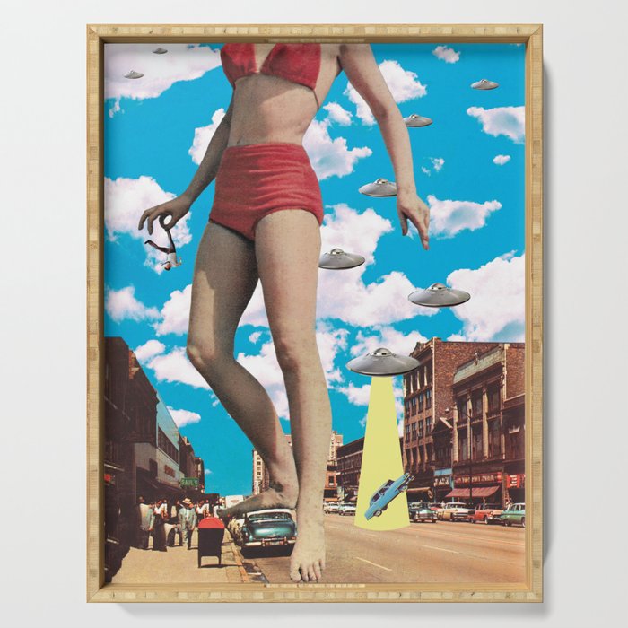 She's arrived (Giant woman & UFO) Serving Tray Gallery Image 1