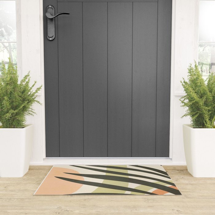 Palm leaf with sun and rainbow nº2 Welcome Mat Gallery Image 3