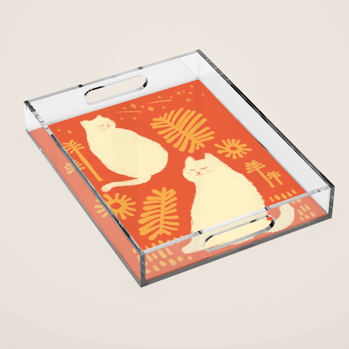 Abstraction minimal cat 27red happy go lucky Acrylic Tray Gallery Image 1