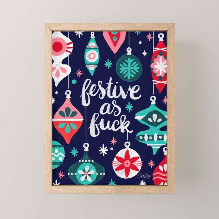 Festive As Fuck - Navy Palette Mini Art Print Gallery Image 1