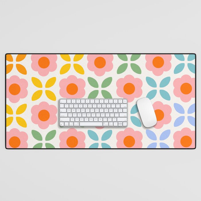 Retro Flower Pattern - rainbow Desk Mat Gallery Image 1