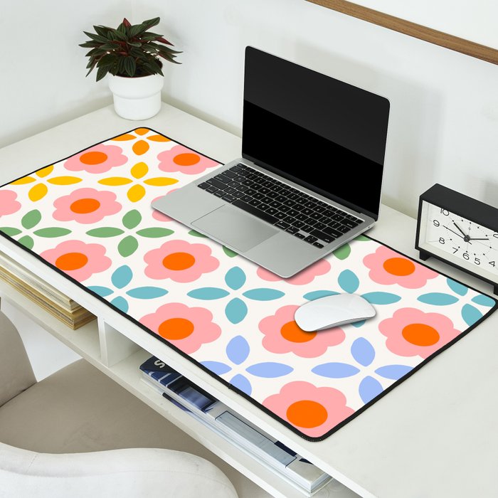 Retro Flower Pattern - rainbow Desk Mat Gallery Image 2