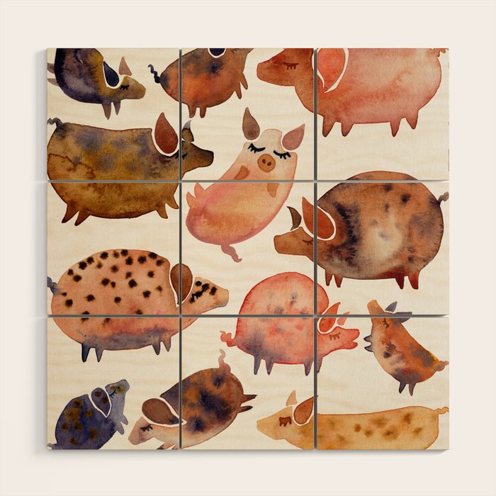 Pig Collection Wood Wall Art Gallery Image 1