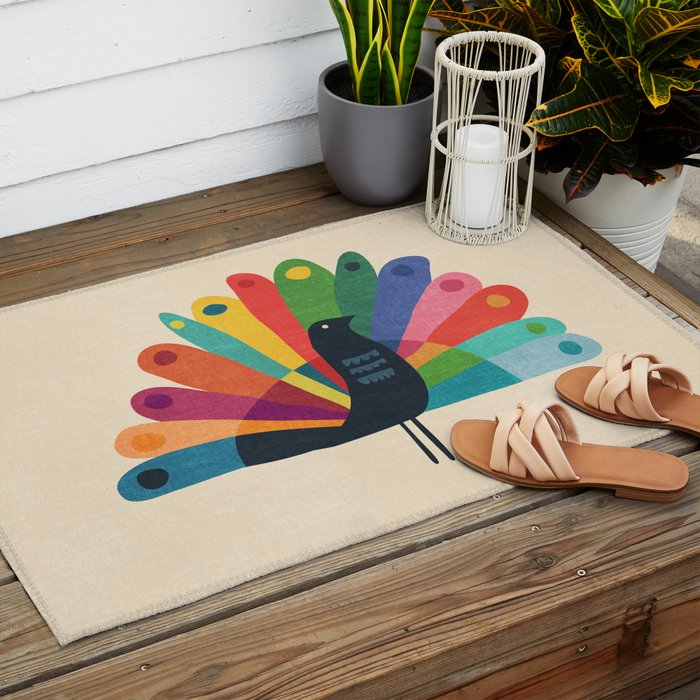Whimsical Peacok Outdoor Rug Gallery Image 2