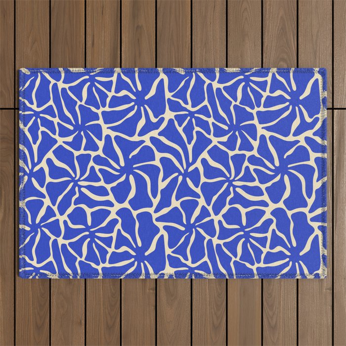 Abstract blue flower pattern Outdoor Rug Gallery Image 1