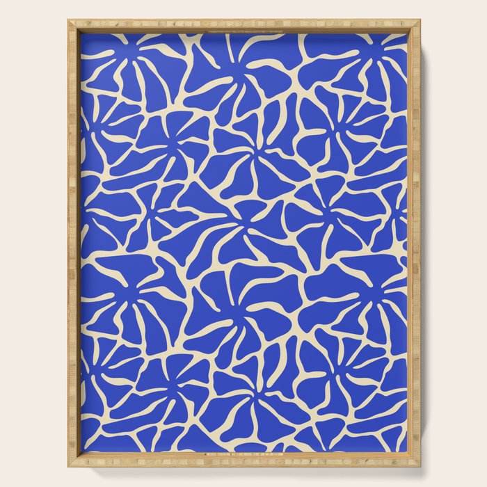 Abstract blue flower pattern Serving Tray Gallery Image 1