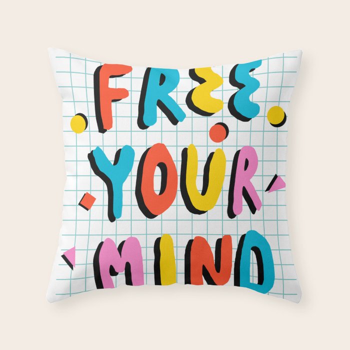 Hella' - retro 80s throwback memphis style trendy 1980's neon vibes typography Throw Pillow Gallery Image 6
